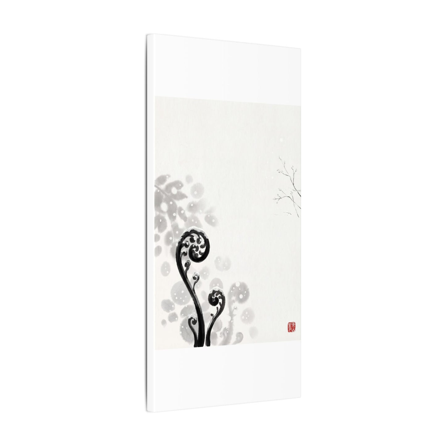 Winter Fern Unfurling Ukiyo E Inspired Canvas Art | Peaceful Decor