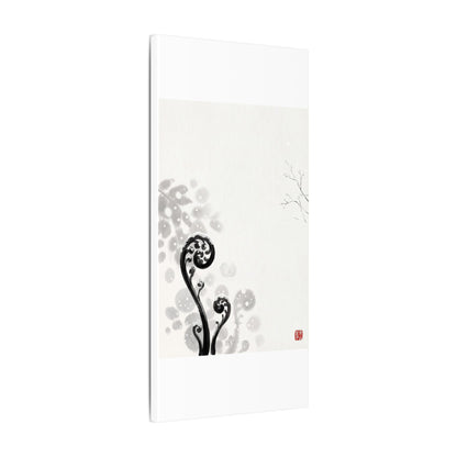 Winter Fern Unfurling Ukiyo E Inspired Canvas Art | Peaceful Decor