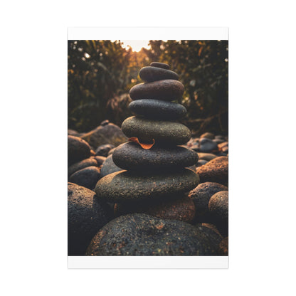 Dark Japandi River Stones in Golden Hour | Moody Minimal Canvas Art