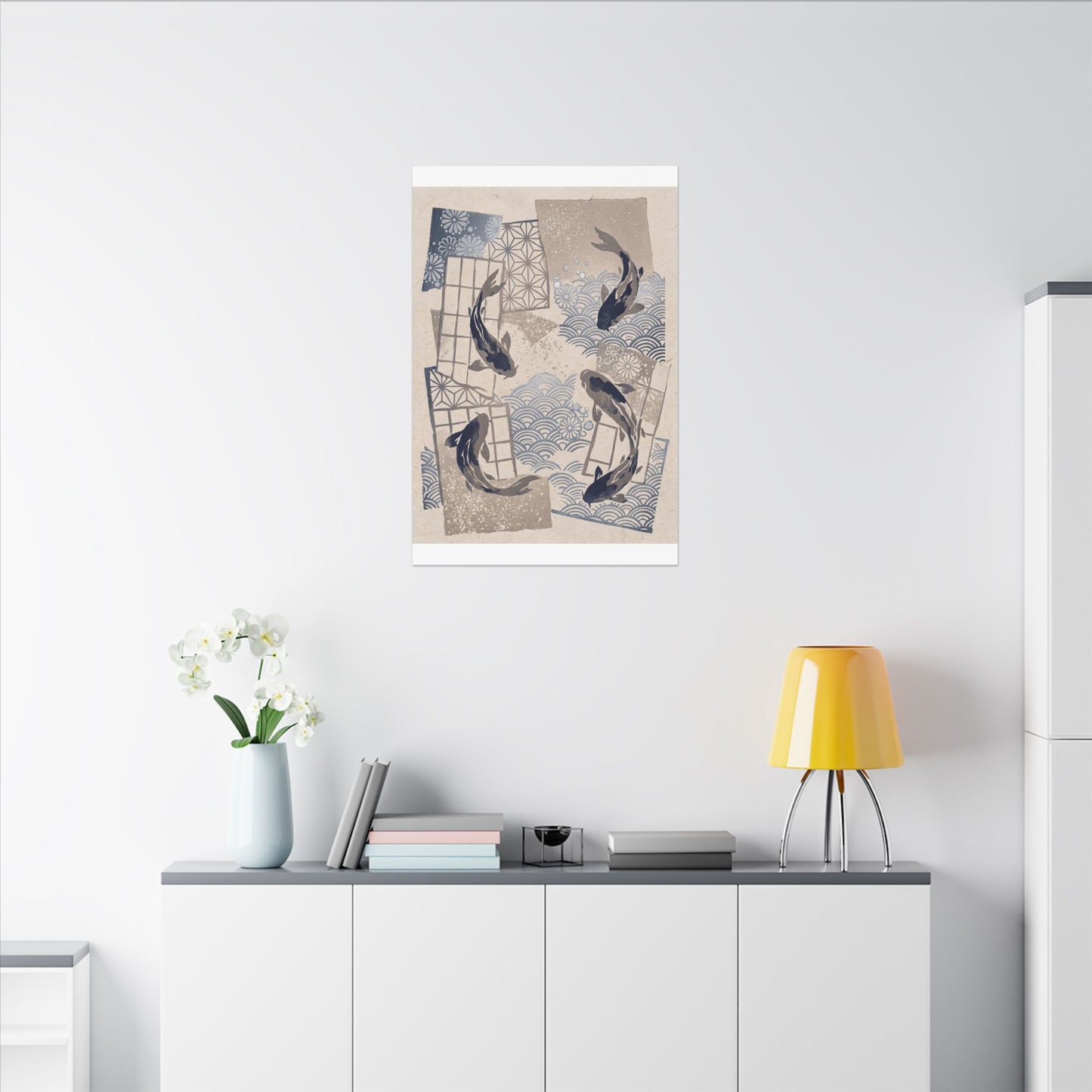 Earthy Koi Pond Canvas Art - Japanese Pattern Japandi
