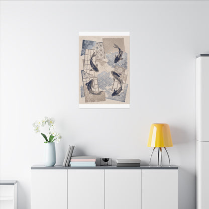 Earthy Koi Pond Canvas Art - Japanese Pattern Japandi
