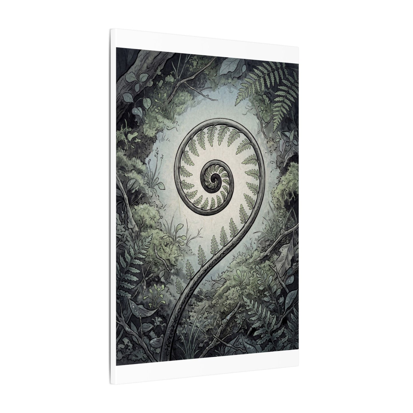 Zen Fern Unfurling in Dawn | Ukiyo E Inspired Canvas Art