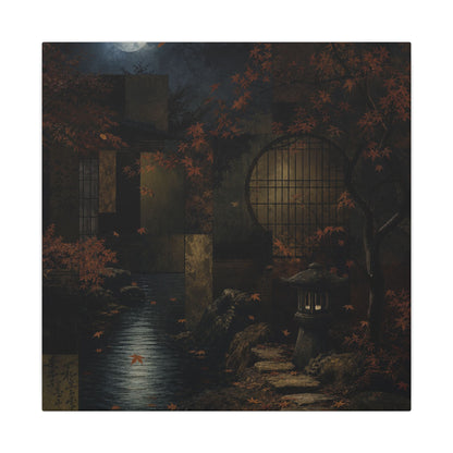 Moonlight Moonlit Garden Canvas Art - Dark Japandi Shibui