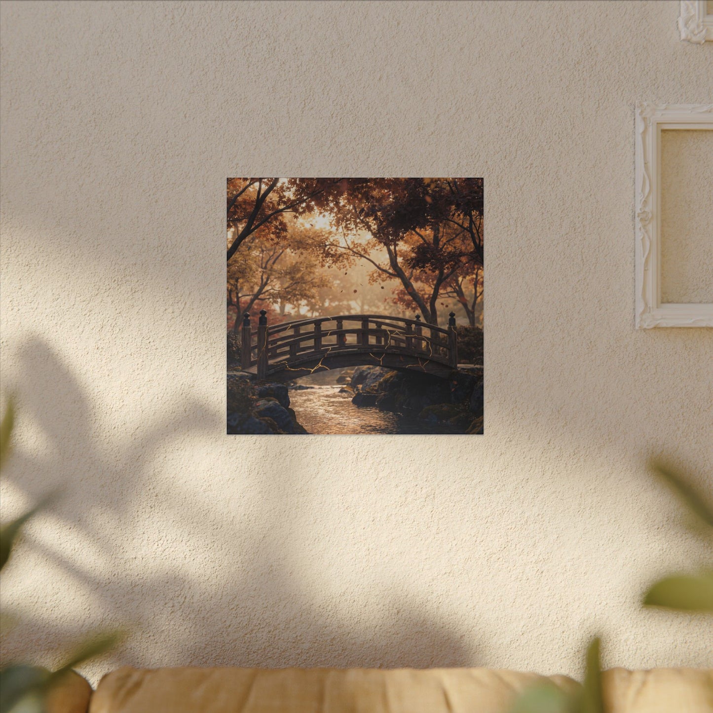 Autumn Wooden Bridge Gold Vein Canvas Art | Resilient Decor
