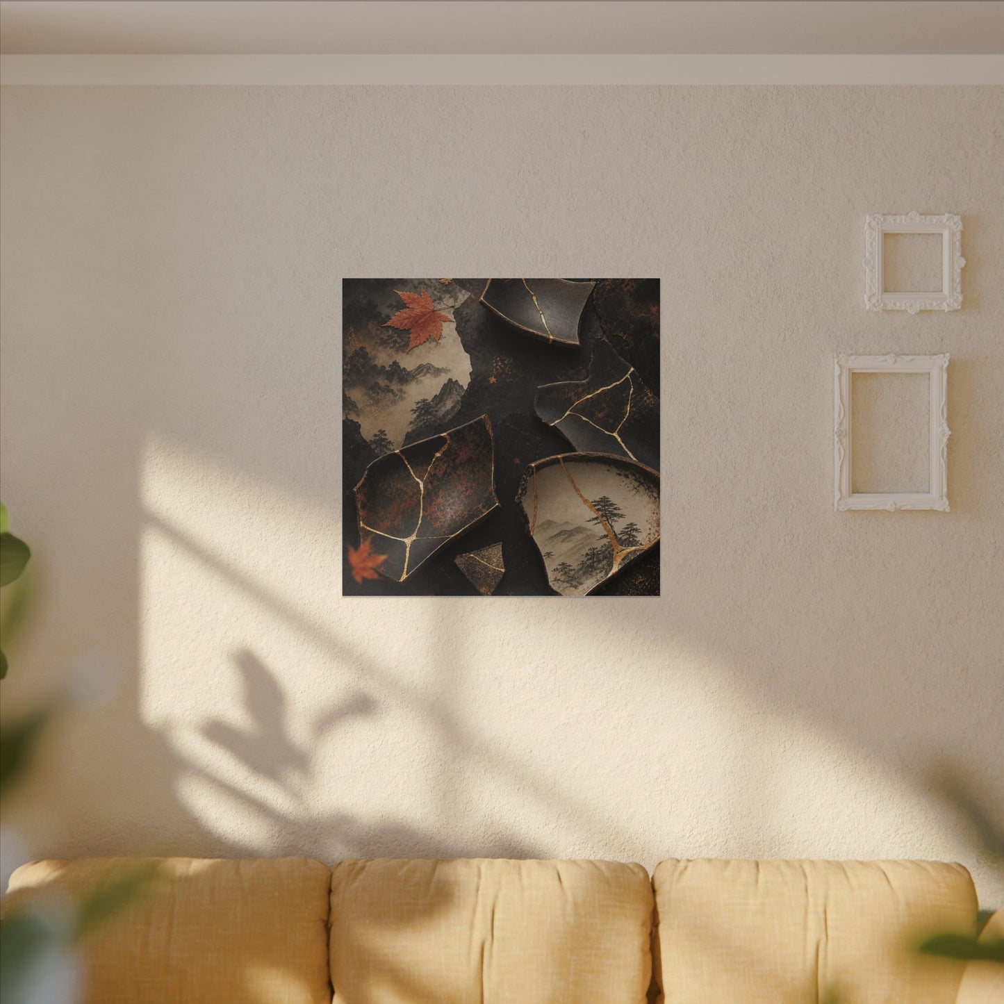 Broken Pottery Gold Vein Canvas Art | Philosophical Kintsugi Art