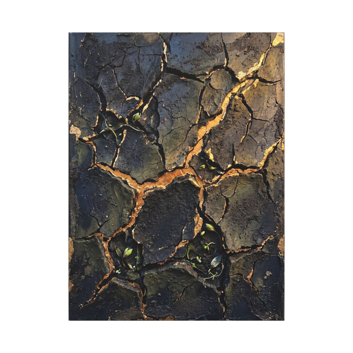 Cracked Earth Spring Canvas Art | Dark Japandi Atmospheric Design