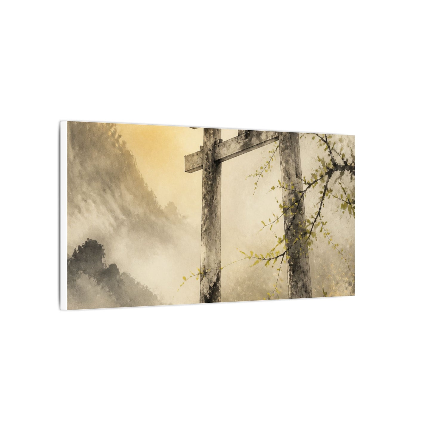 Spring Torii Gate Sumi E Canvas Art | Tranquil Decor