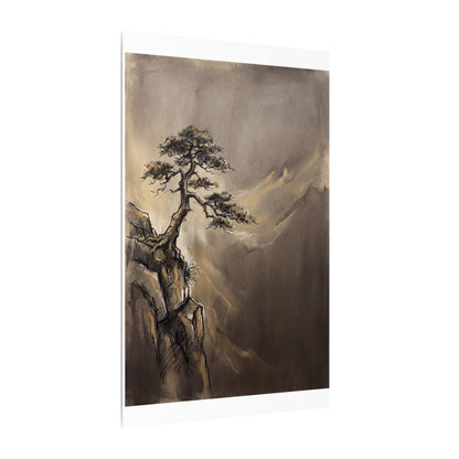 Pine Tree Charcoal Ink Canvas Art | Luxurious Dark Japandi Art