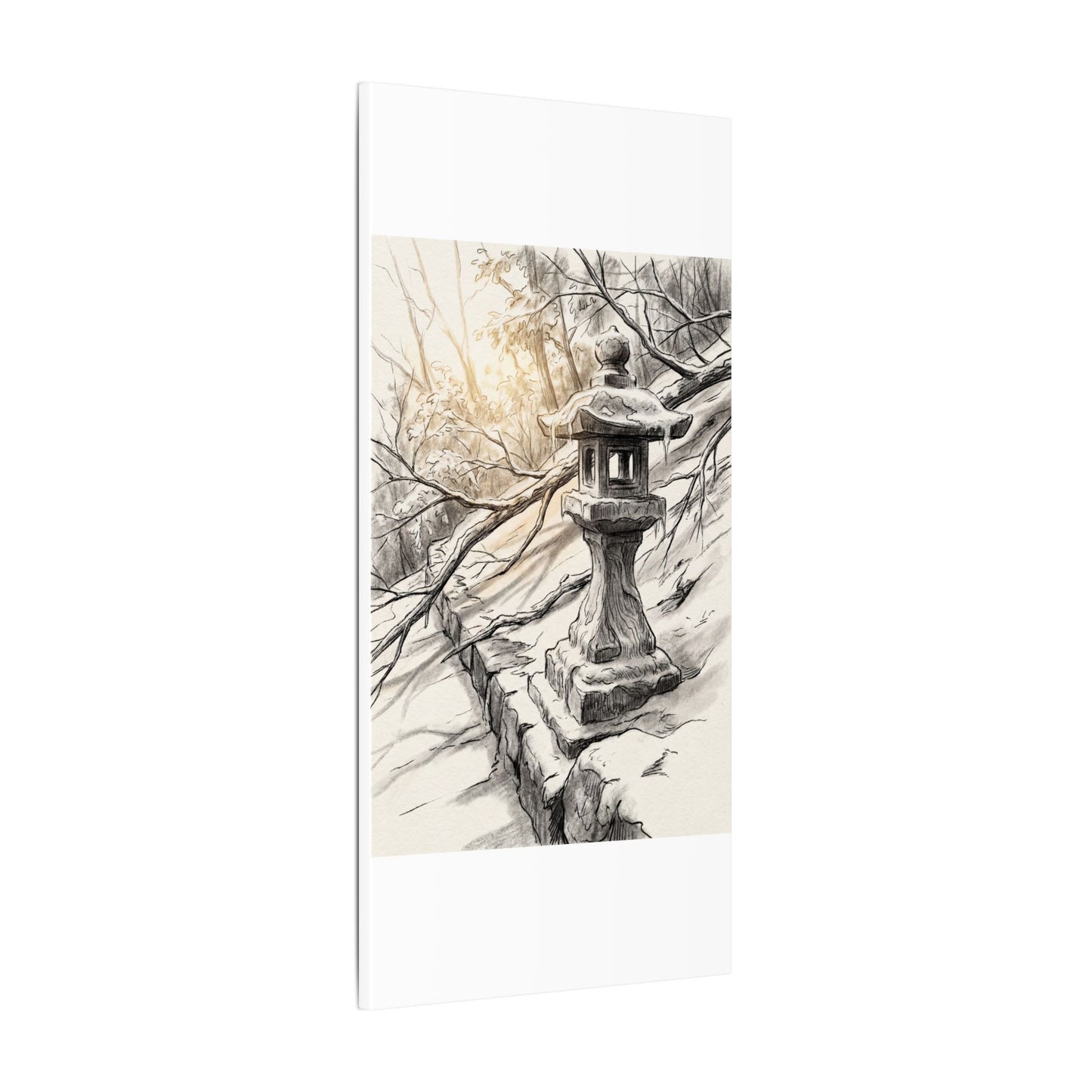 Golden Hour Stone Lantern Canvas Art - Japandi Kanso