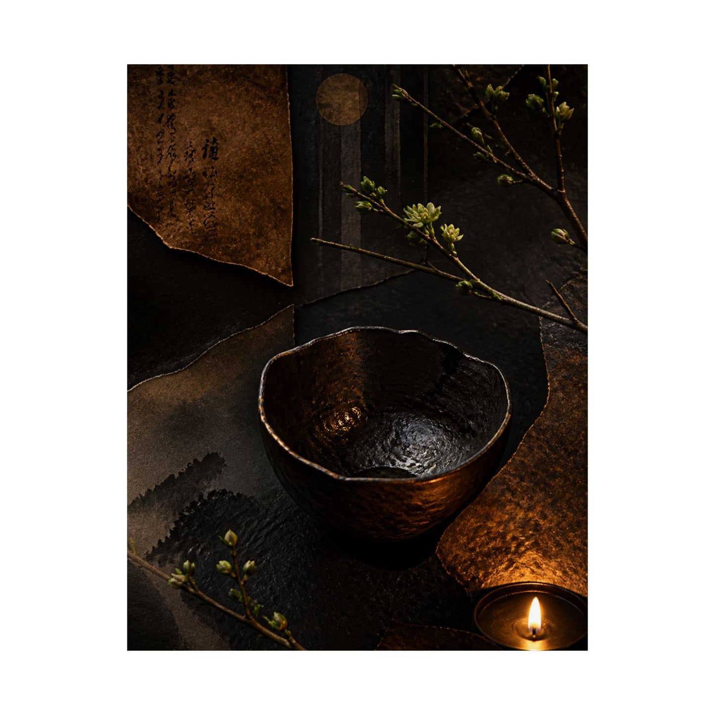 Moody Ceramic Bowl Wall Art Print - Shadow Zen Dark Japandi