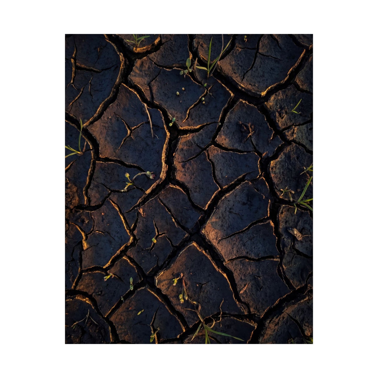 Cracked Earth Moody Minimal Wall Art Print | Sophisticated Dark Japandi Art