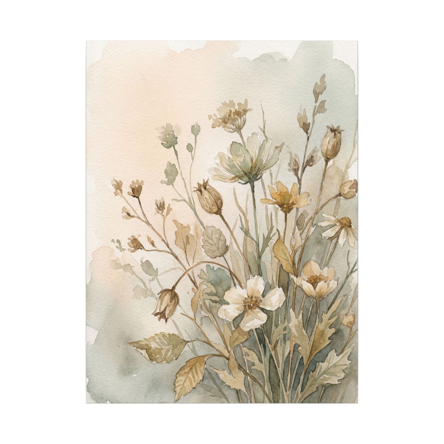 Summer Dried Flowers Watercolor Canvas Art | Elegant Decor