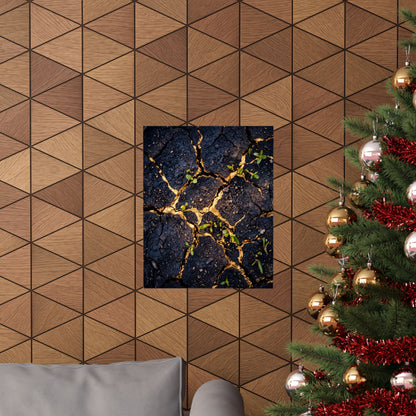 Healing Cracked Earth Wall Art Print - Crackle Gold Kintsugi