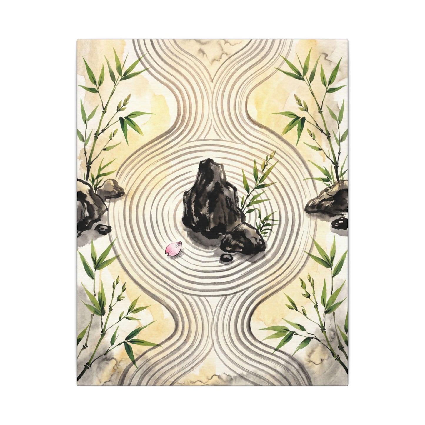 Zen Rock Garden in Golden Hour | Sumi E Canvas Art