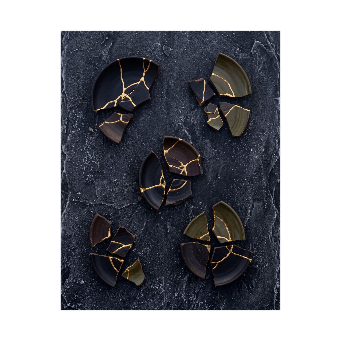 Moody Broken Pottery Wall Art Print - Shadow Zen Dark Japandi
