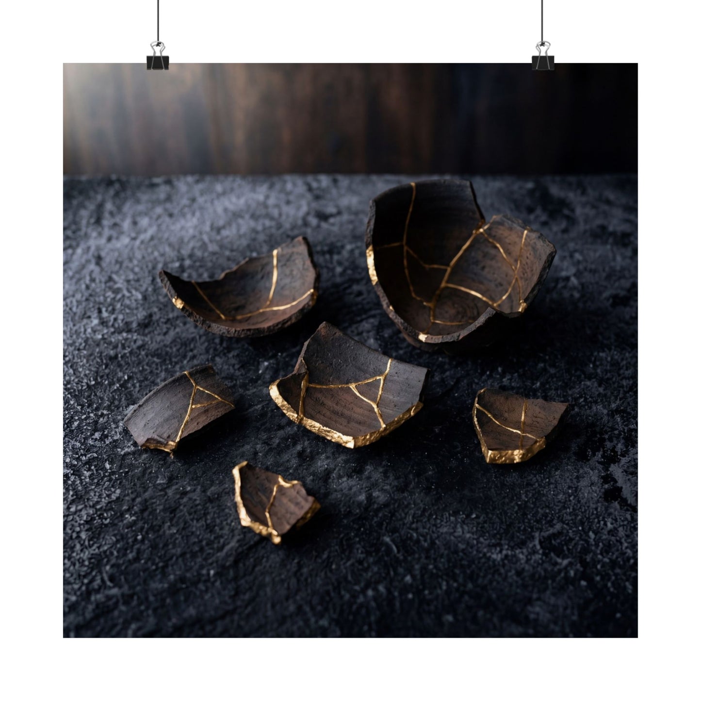 Dawn Broken Pottery Wall Art Print - Dark Japandi Kanso