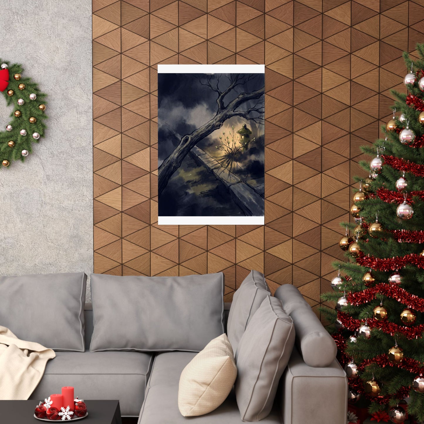 Golden Hour Moonlit Garden Wall Art Print - Dark Japandi Datsuzoku