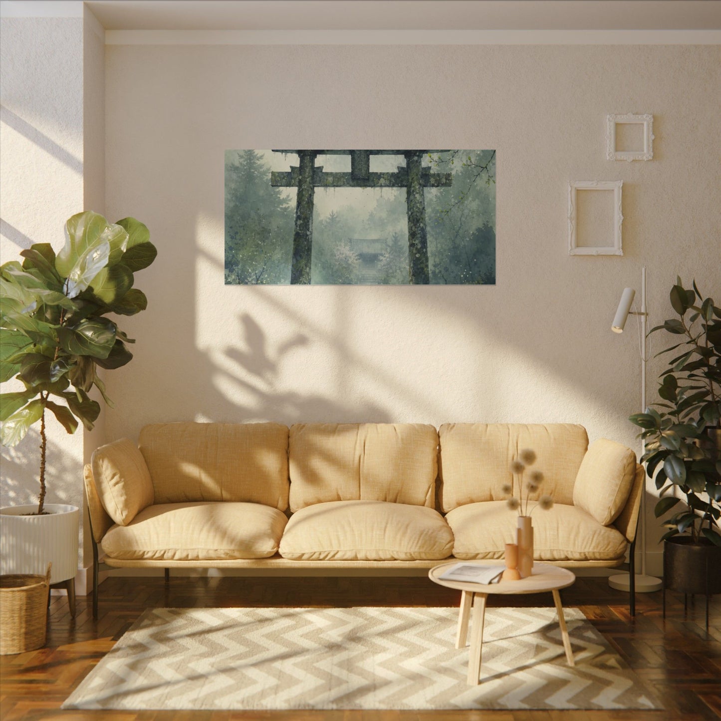 Earthy Torii Gate Canvas Art - Watercolor Japandi