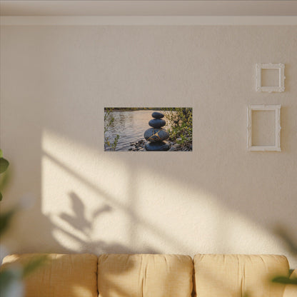Kintsugi River Stones in Golden Hour | Gold Vein Canvas Art