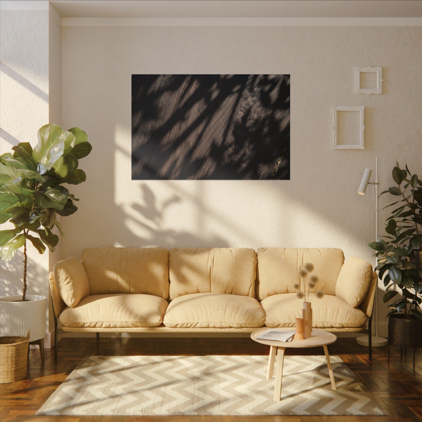 Shadow Play Summer Canvas Art | Dark Japandi Moody Design