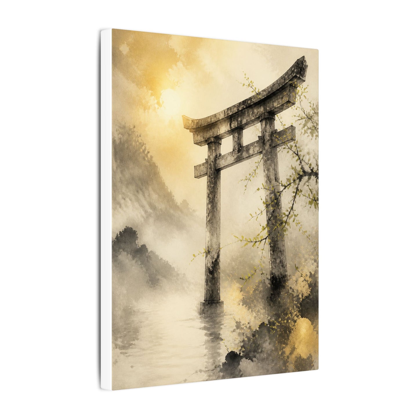 Spring Torii Gate Sumi E Canvas Art | Tranquil Decor