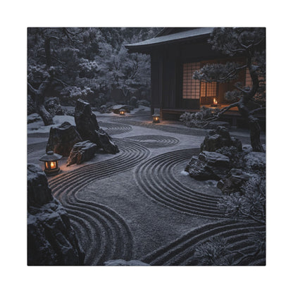 Candlelight Rock Garden Canvas Art - Dark Japandi Fukinsei