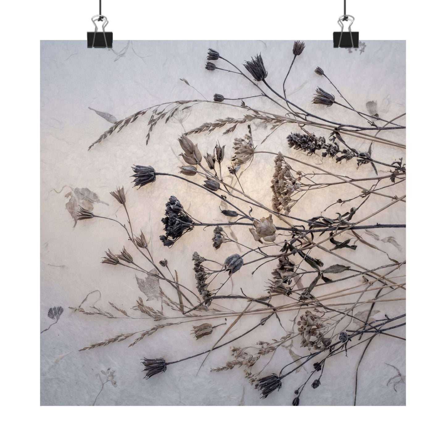 Winter Dried Flowers Japanese Pattern Wall Art Print | Warm Decor Art Print