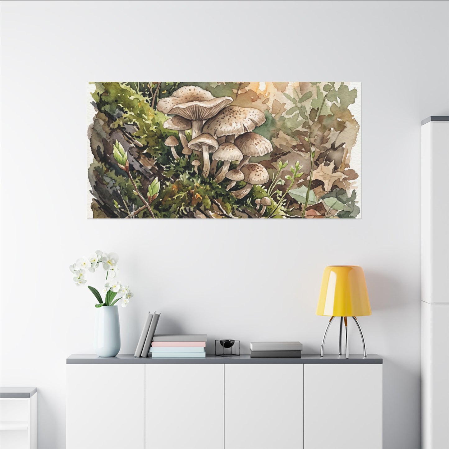 Wild Mushrooms Canvas Art | Spring Japandi Watercolor Art
