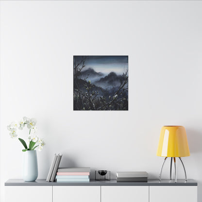 Mountain Mist Spring Canvas Art | Dark Japandi Atmospheric Design