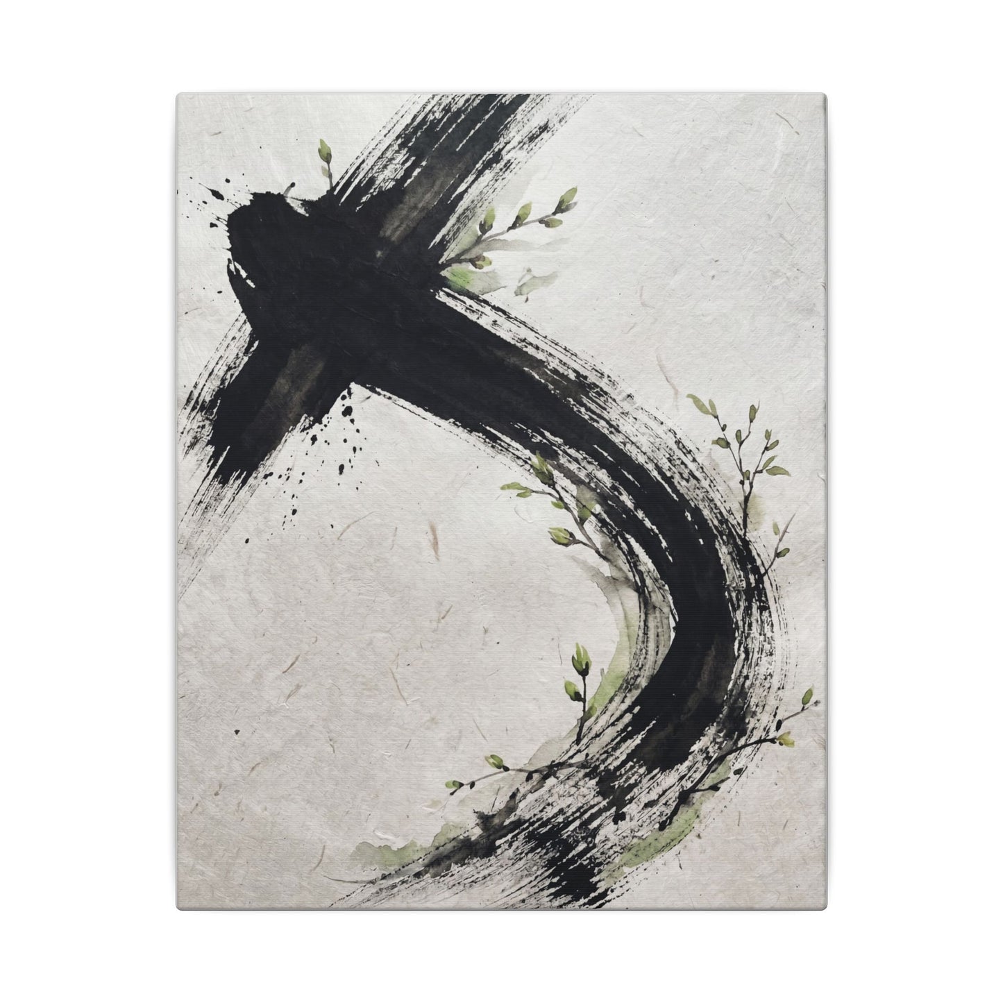 Ink Brushstroke Spring Canvas Art | Dark Japandi Sophisticated Design