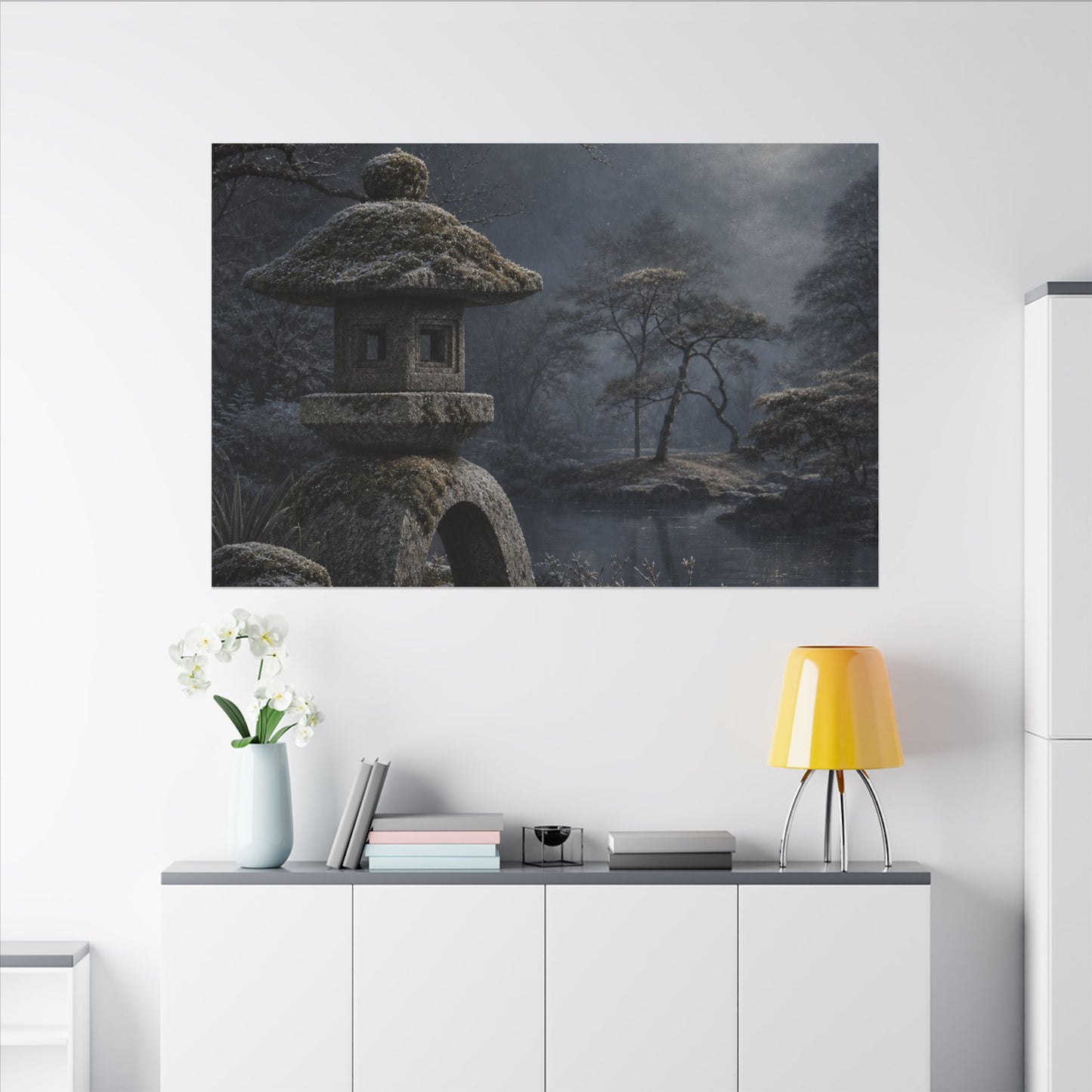 Stone Lantern Canvas Art | Winter Japandi Japanese Pattern Art