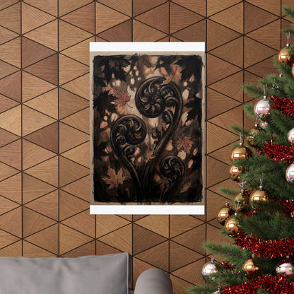 Fern Unfurling Autumn Wall Art Print | Dark Japandi Sophisticated Design