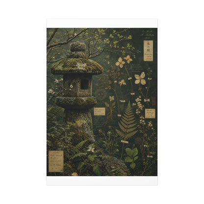 Spring Stone Lantern Herbarium Canvas Art | Nostalgic Decor