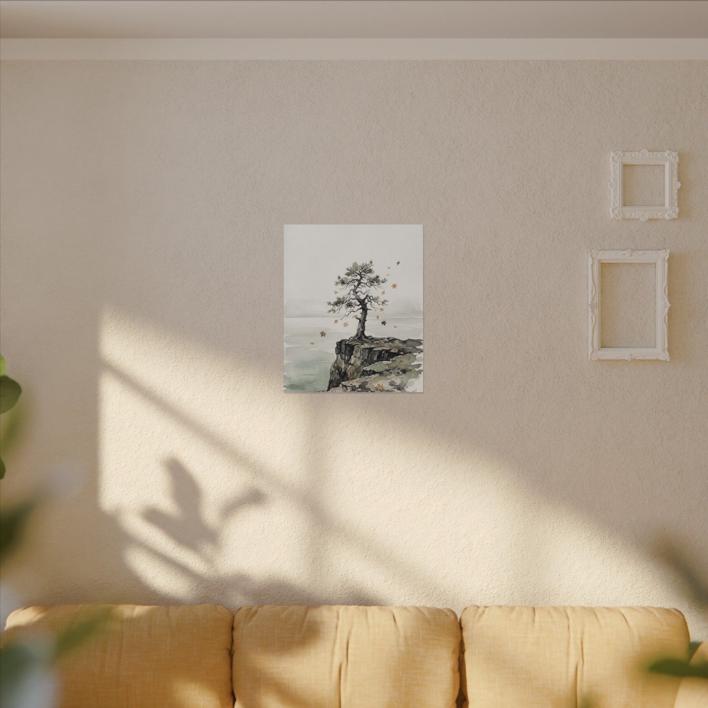 Japandi Pine Tree in Overcast | Watercolor Canvas Art
