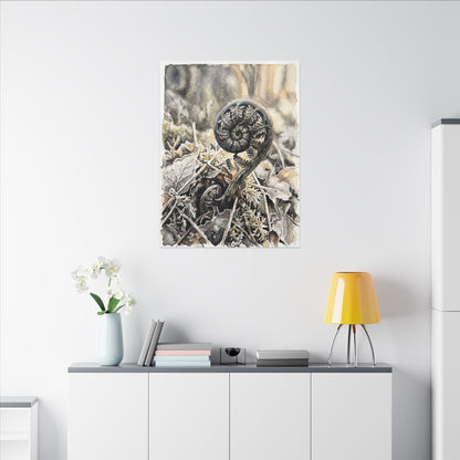 Japandi Fern Unfurling in Golden Hour | Watercolor Canvas Art