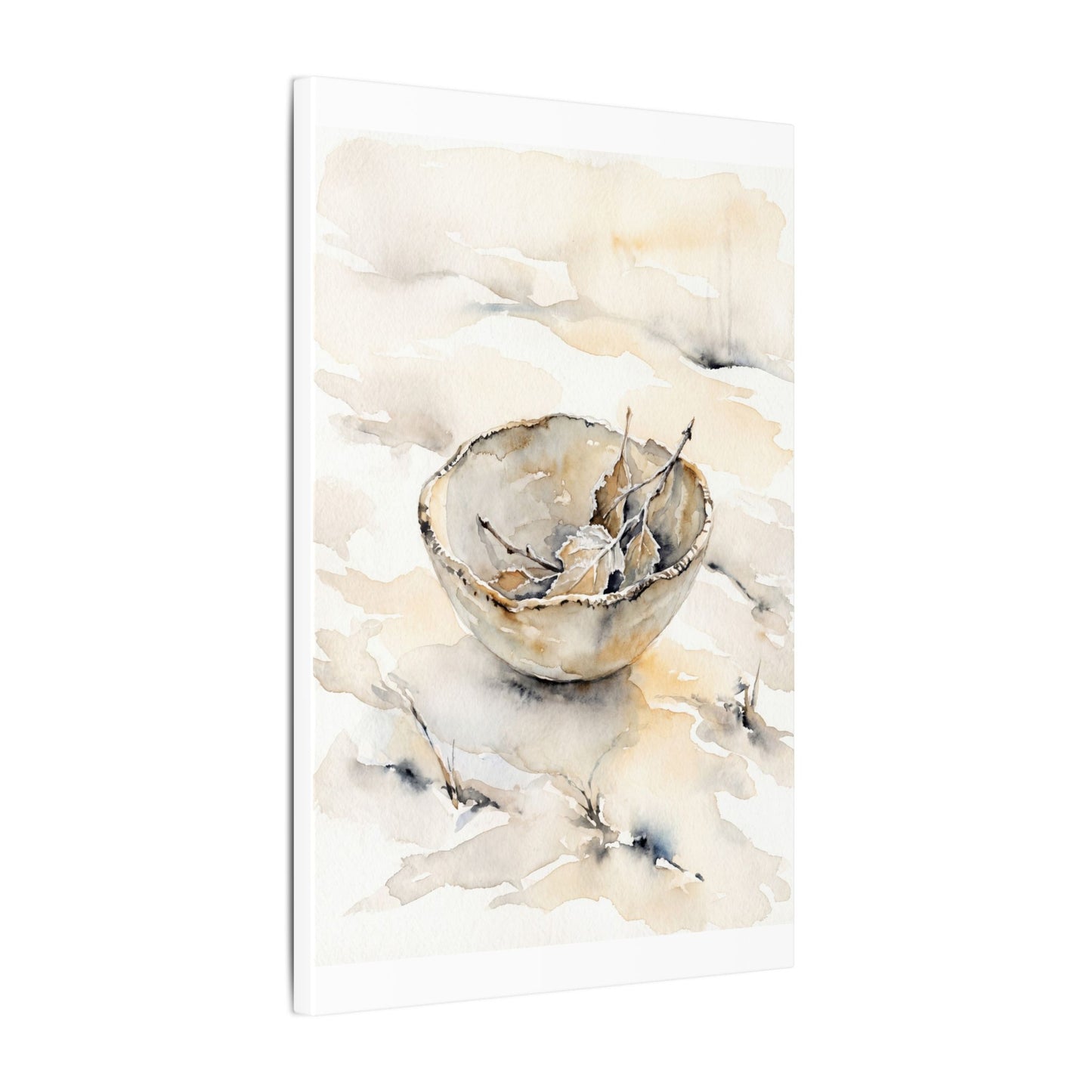 Ceramic Bowl Canvas Art | Winter Japandi Watercolor Art