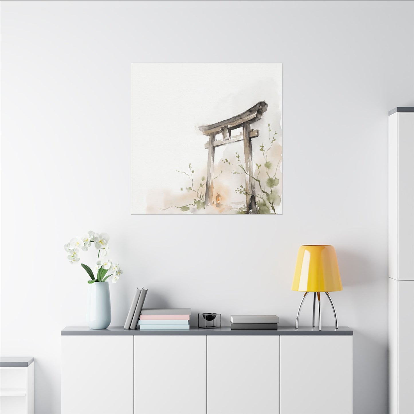 Fukinsei Torii Gate Canvas Art - Japandi Watercolor