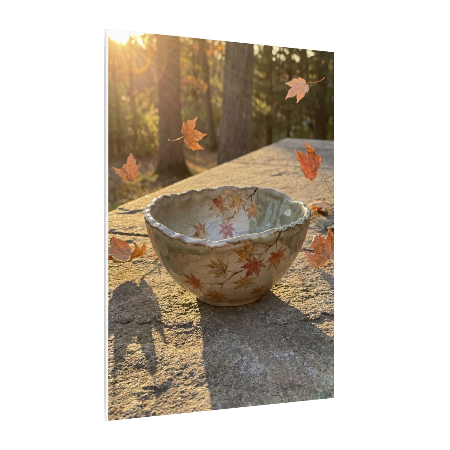 Japandi Ceramic Bowl in Golden Hour | Japanese Pattern Canvas Art