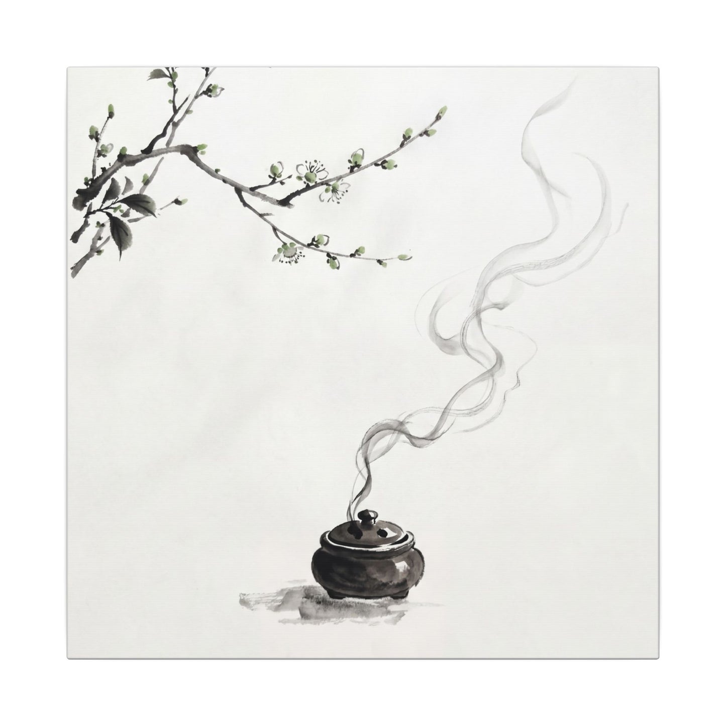 Calm Incense Smoke Canvas Art - Sumi E Zen