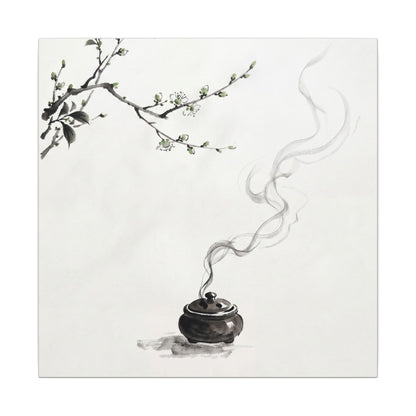 Calm Incense Smoke Canvas Art - Sumi E Zen