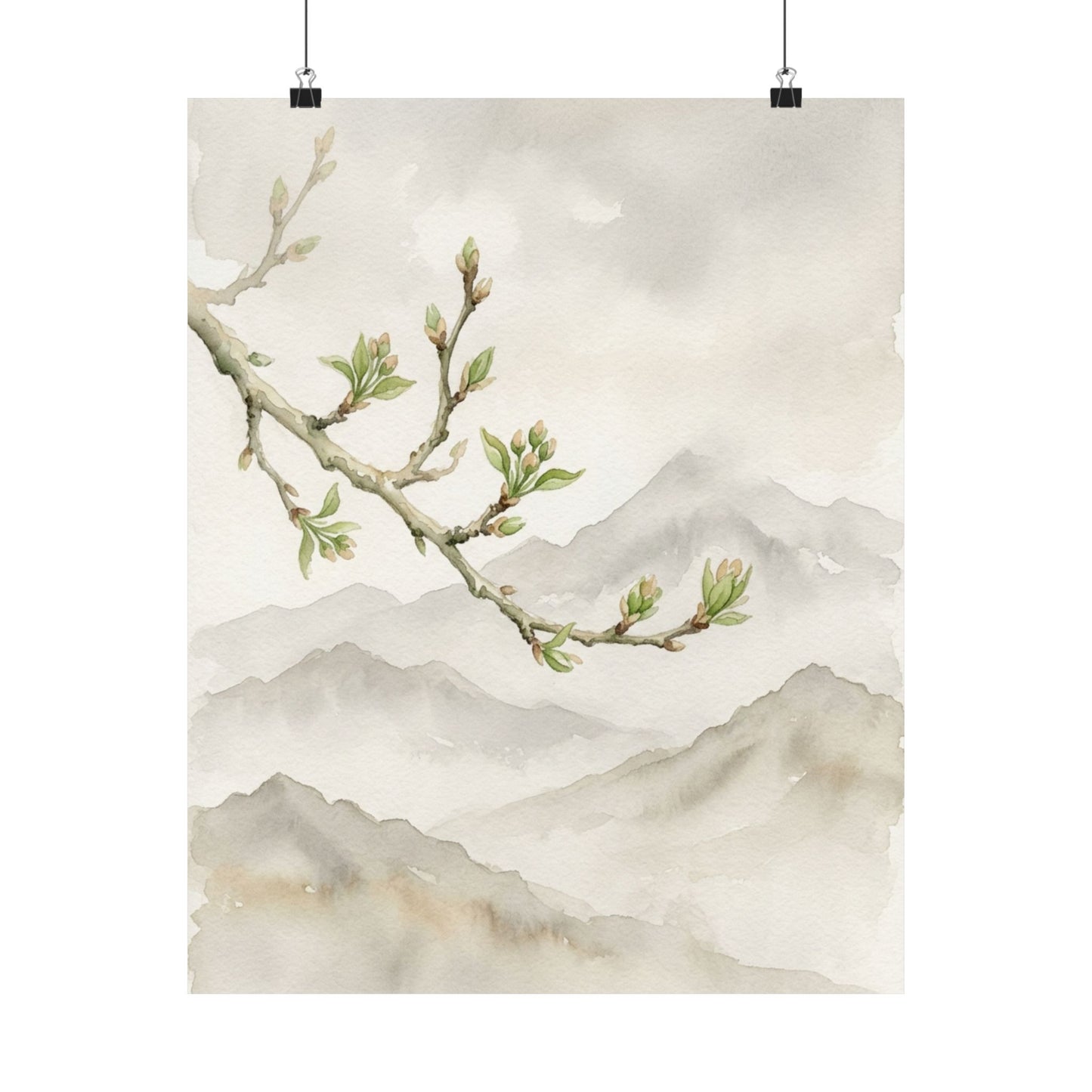 Overcast Mountain Mist Wall Art Print - Japandi Mono No Aware