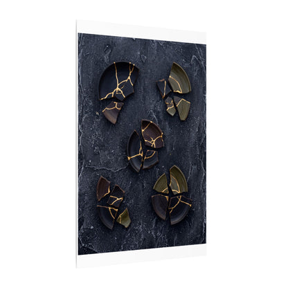 Broken Pottery Canvas Art | Winter Dark Japandi Shadow Zen Art