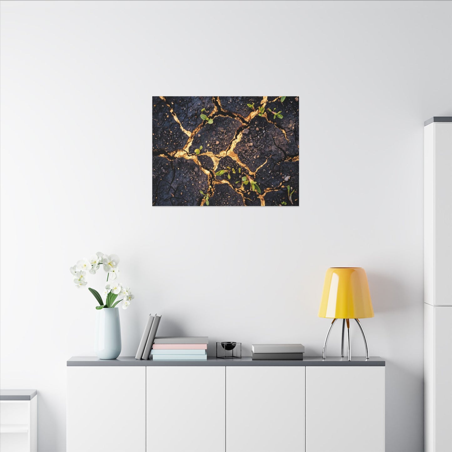 Spring Cracked Earth Crackle Gold Canvas Art | Healing Decor