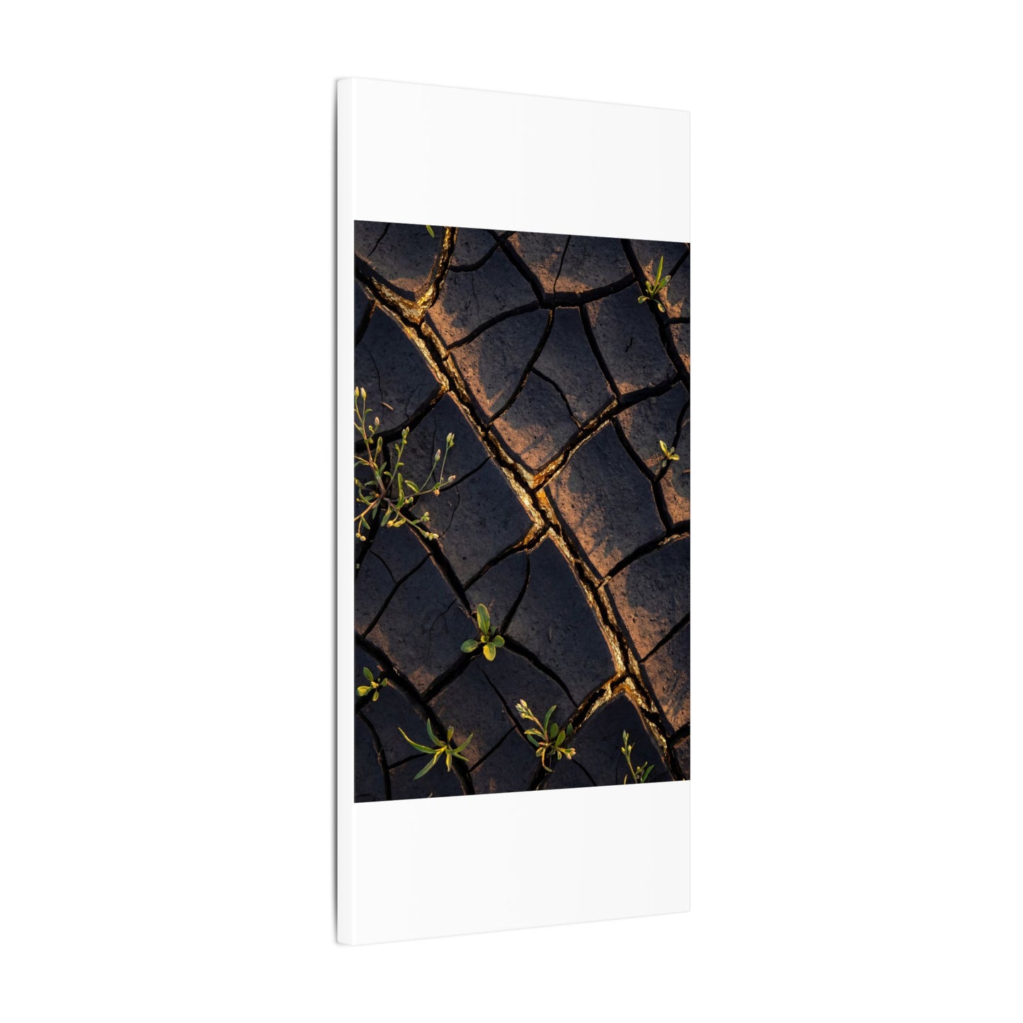 Kintsugi Cracked Earth in Golden Hour | Gold Vein Canvas Art