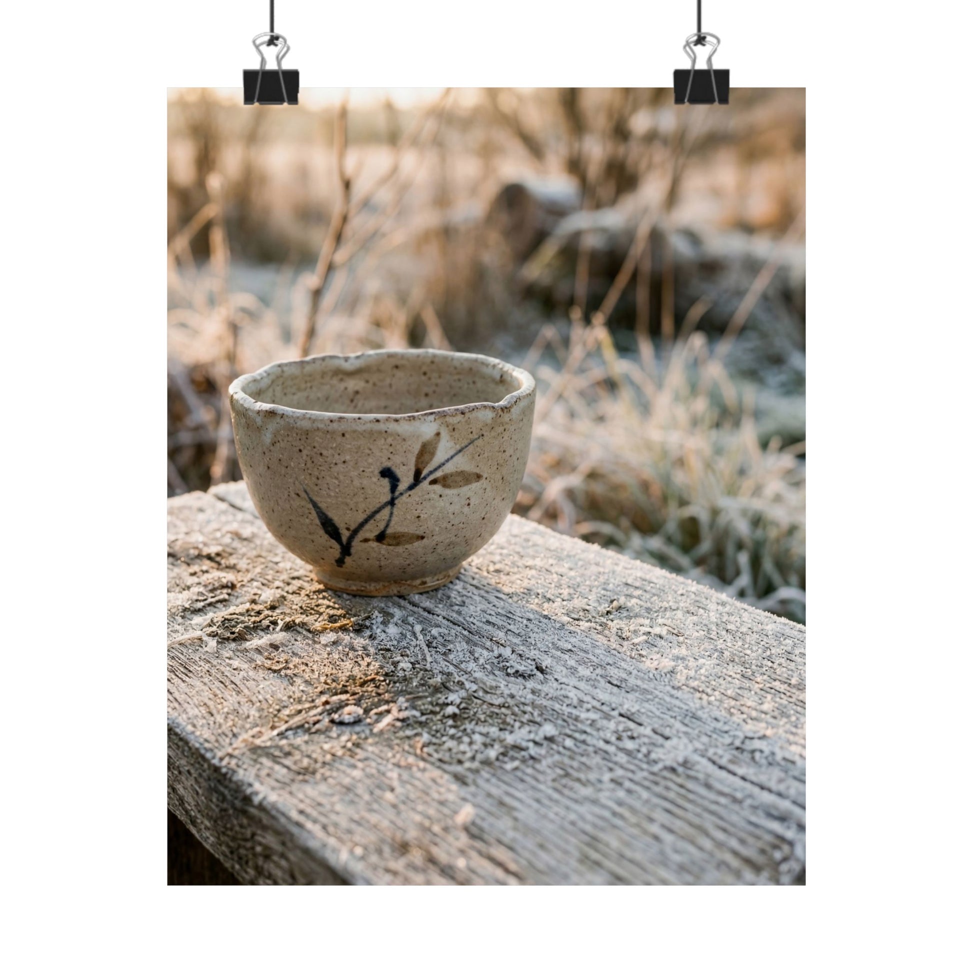Japandi Ceramic Bowl in Golden Hour | Japanese Pattern Wall Art Print Art Print