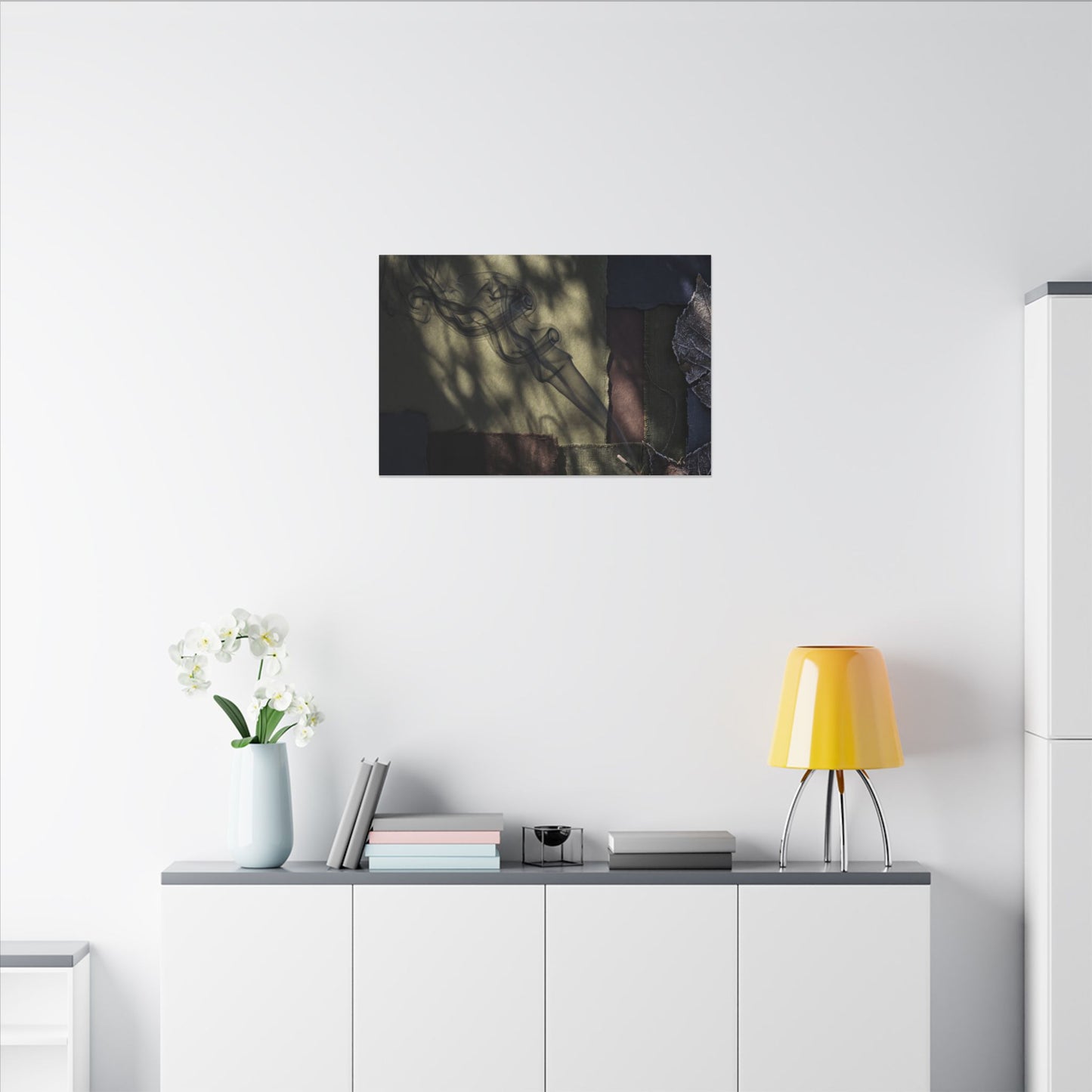 Ma Incense Smoke Canvas Art - Dark Japandi Dark Texture