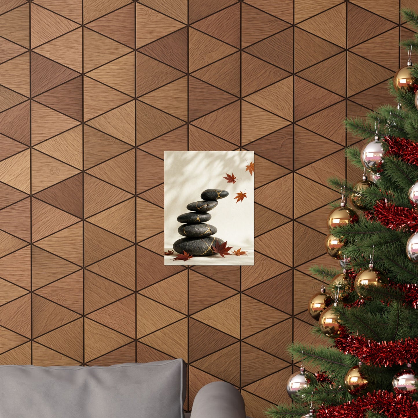 River Stones Crackle Gold Wall Art Print | Philosophical Kintsugi Art