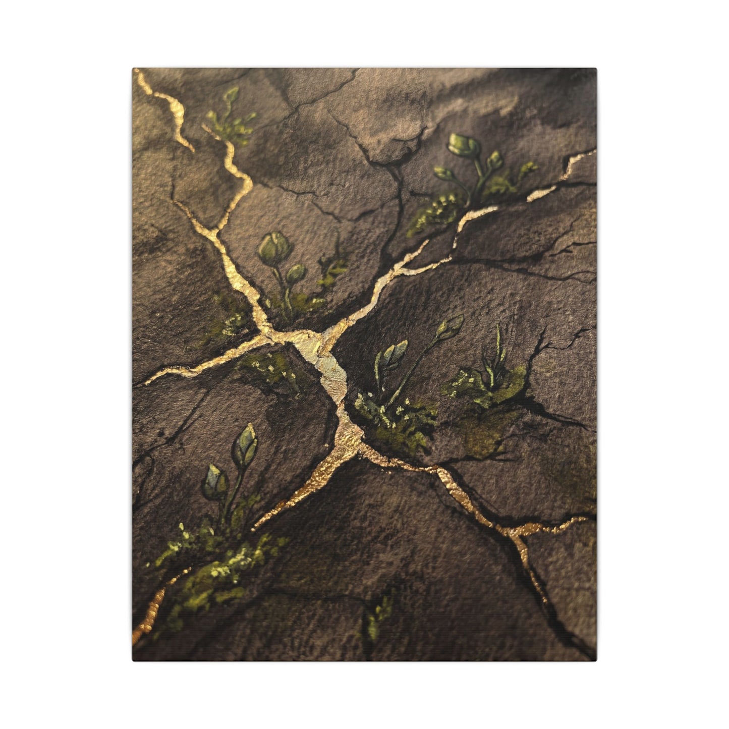 Spring Cracked Earth Charcoal Ink Canvas Art | Luxurious Decor
