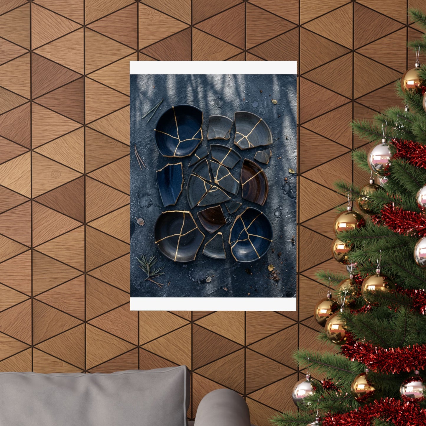 Broken Pottery Wall Art Print | Winter Dark Japandi Shadow Zen Art