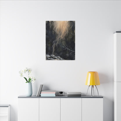 Incense Smoke Winter Canvas Art | Dark Japandi Moody Design